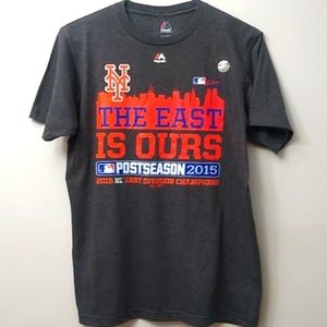 Majestic New York Mets Postseason 2015 The East Is Ours Tee Shirt, Gray, M, NWoT
